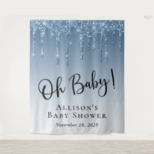 Baby Shower Blue Glitter Photo Backdrop Tapestry