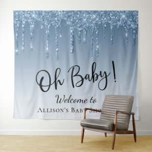 Baby Shower Blue Glitter Welcome Photo Backdrop Tapestry
