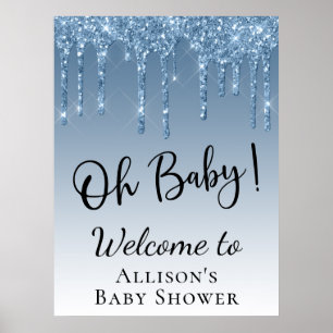 Baby Shower Blue Glitter Welcome Poster