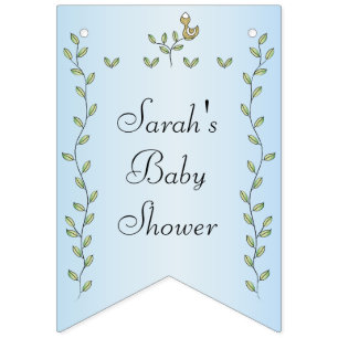 Baby Shower BLUE "Gold Birds," Swallowtail Banner