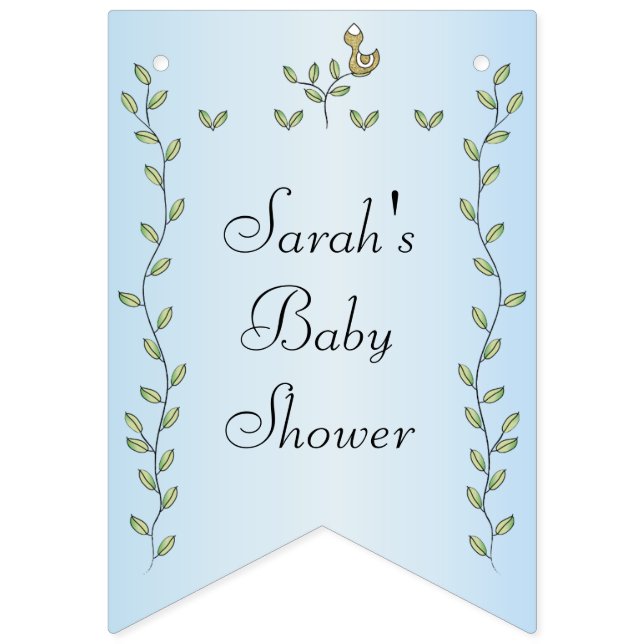 Baby Shower BLUE "Gold Birds," Swallowtail Banner (Sixteenth Flag)