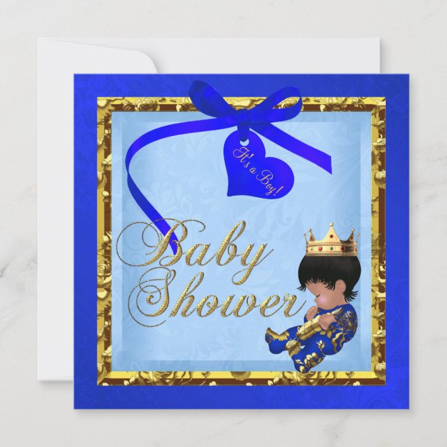 Baby Shower Blue Gold Boy Prince Invitation (Front)