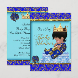 Baby Shower Blue Gold Boy Prince Invitation