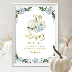 Baby Shower Blue Gold Diaper Raffle Game Sign