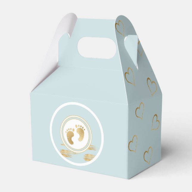 Baby Shower Blue Gold Hearts Favour Box (Front Side)