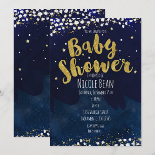 Baby Shower Blue & Gold Starry Night Invitations