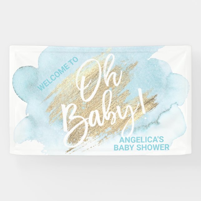 Baby Shower Blue Gold Watercolor Banner (Horizontal)