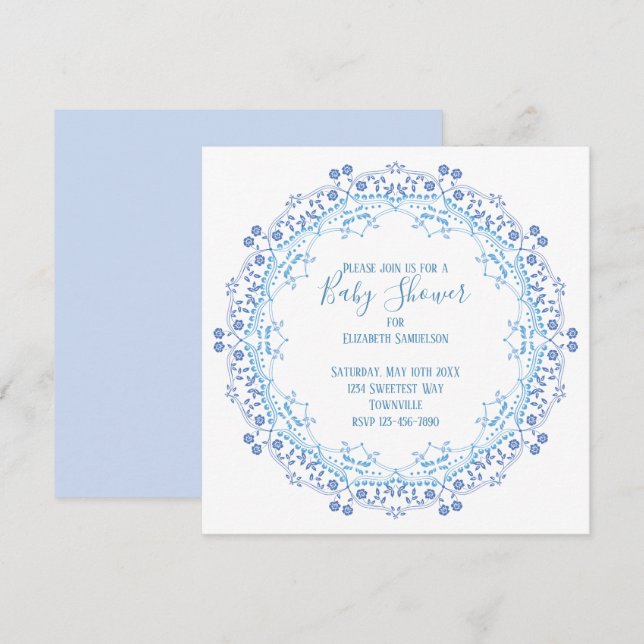 Baby Shower Blue Greenery Modern Cute Mandala (Front/Back)