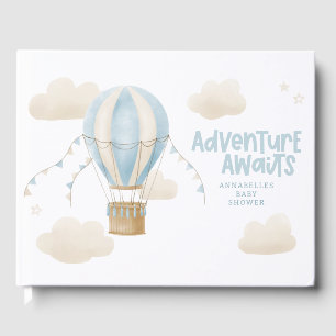 Baby shower blue hot air balloon adventure awaits guest book