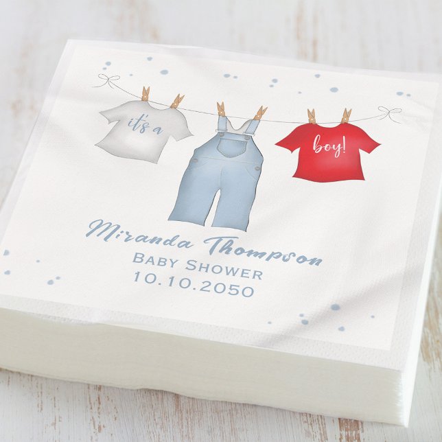 Baby Shower Blue Its a Boy Clothesline Custom Napkin (Creator Uploaded)
