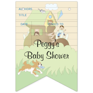 Baby Shower Blue/Library, Swallowtail Banner