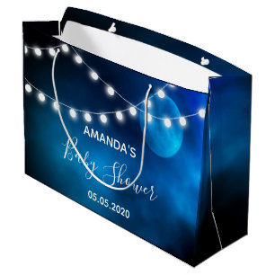 Baby shower blue moon light string name large gift bag