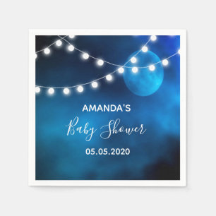 Baby shower blue moon light strings name napkin