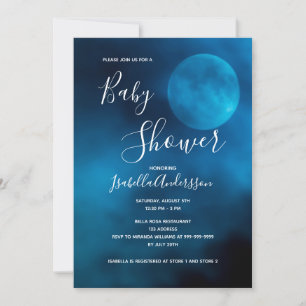 Baby shower blue moon typography gender neutral invitation