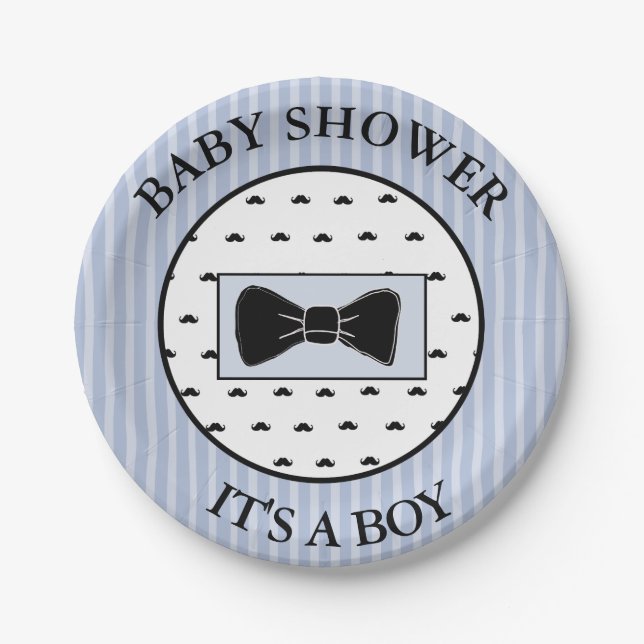 Baby Shower  Blue Moustache and Bowtie Cake Plates (Front)