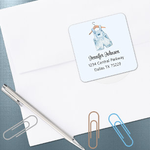 Baby Shower Blue Overalls Return Address Square Sticker