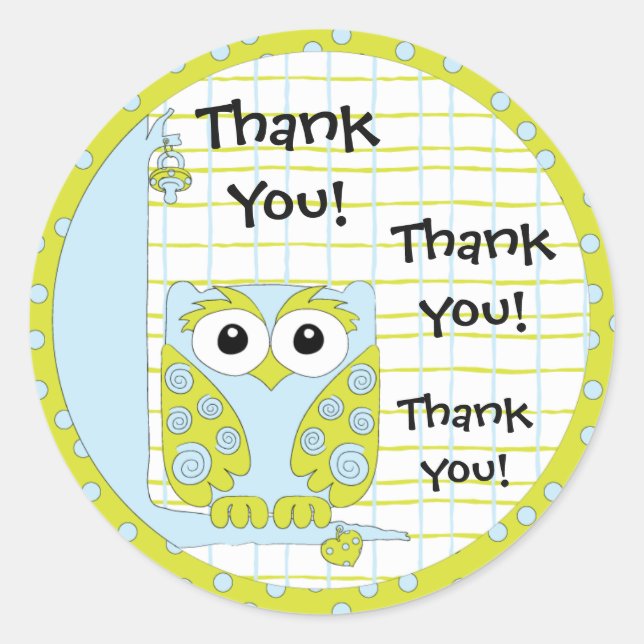 Baby Shower Blue/Owl Stickers 1 1/2" or 3" (Front)