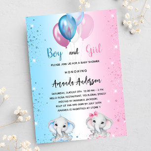 Baby Shower blue pink boy girl elephants luxury Invitation
