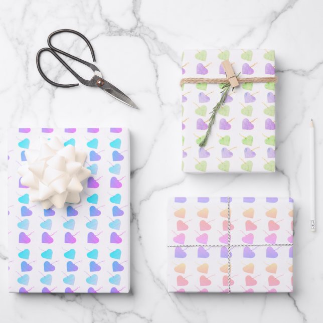 Baby Shower Blue, Purple, Green, Pink Hearts  Wrapping Paper Sheet (Front)