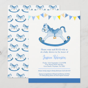 Baby shower blue rocking horse invitations