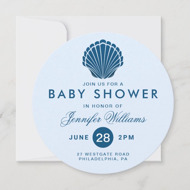BABY SHOWER | Blue Seashell Beach Invite (Front)