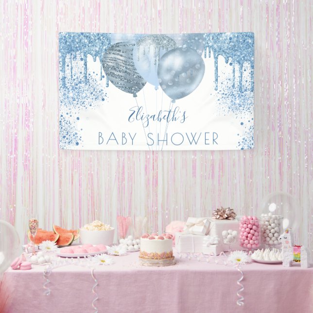 Baby Shower blue silver glitter balloons boy Banner (Party)