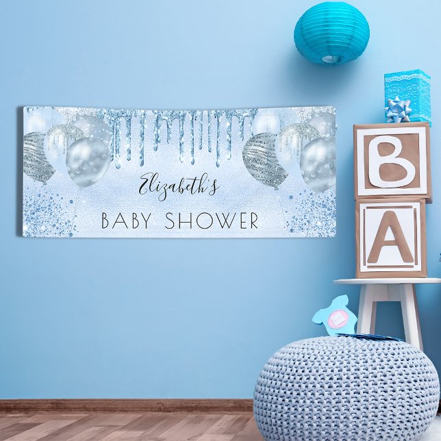 Baby Shower blue silver glitter balloons boy Banner (Creator Uploaded)