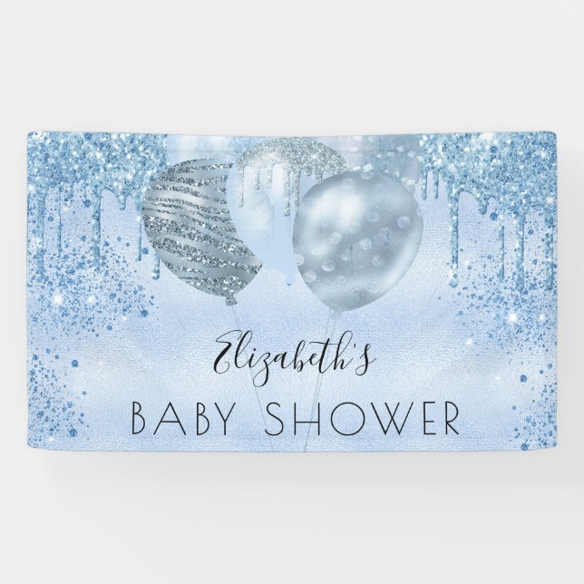 Baby Shower blue silver glitter balloons boy Banner (Horizontal)