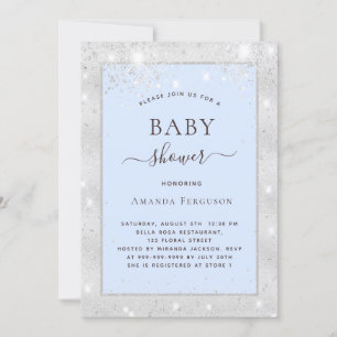 Baby shower blue silver glitter boy invitation