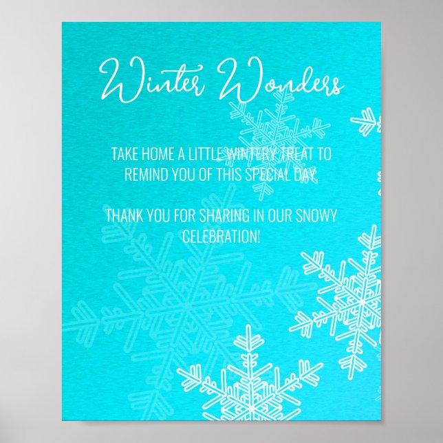 Baby Shower Blue Snowflakes Favours Sign (Front)