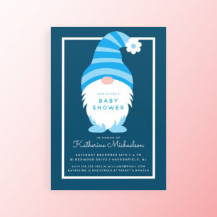 BABY SHOWER   Blue Stripe Gnome Invitation