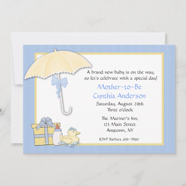 Baby Shower Blue Umbrella Invitation (Front)