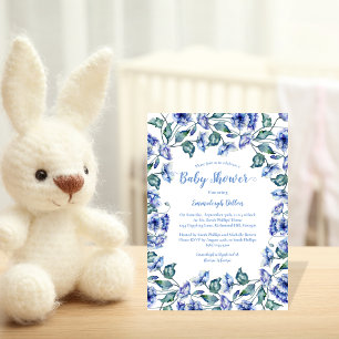 Baby Shower Blue Watercolor Floral Invitation