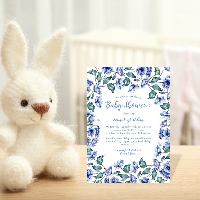 Baby Shower Blue Watercolor Floral Invitation (Creator Uploaded)