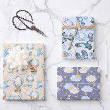 Baby shower blue watercolor wrapping paper