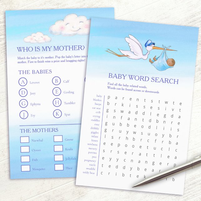 Baby shower blue word search baby match game  flyer (Creator Uploaded)