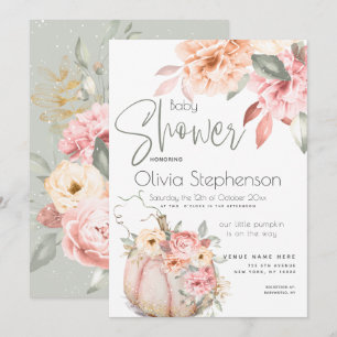 Baby Shower Blush Coral Pumpkin Peony Floral Invitation
