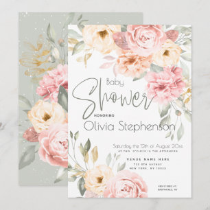 Baby Shower Blush Pink and Ivory Peonies Invitation