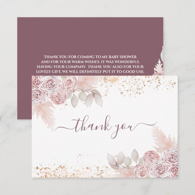 Baby Shower Blush Pink Floral  Thank You Card (Front/Back)