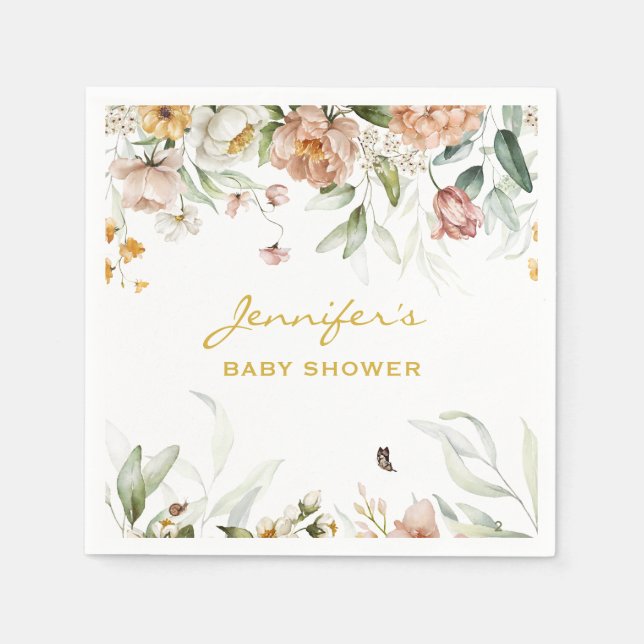 Baby Shower Blush Pink Florals Standard Cocktail Napkin (Front)