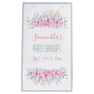 Baby Shower Blush Pink Flowers Watercolor Elegant Small Gift Bag