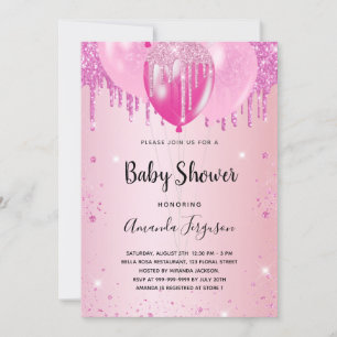 Baby Shower blush pink glitter dust balloons girl Invitation