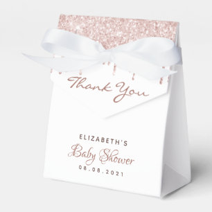 Baby Shower blush pink glitter white thank you Favour Box