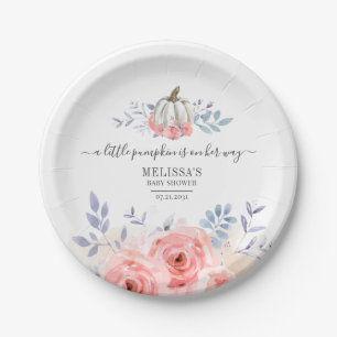 Baby Shower Blush Pink Roses Pumpkin Floral Paper Plate