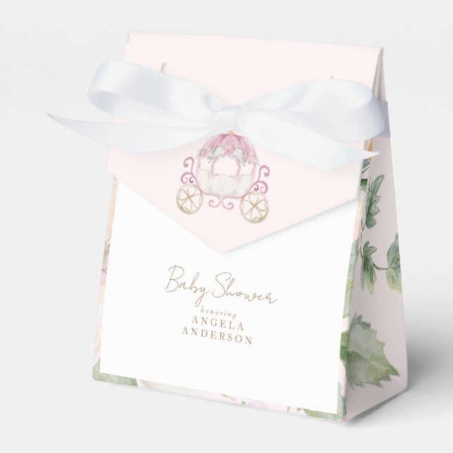 Baby Shower Blush Princess Carriage Favour Box (Front Side)