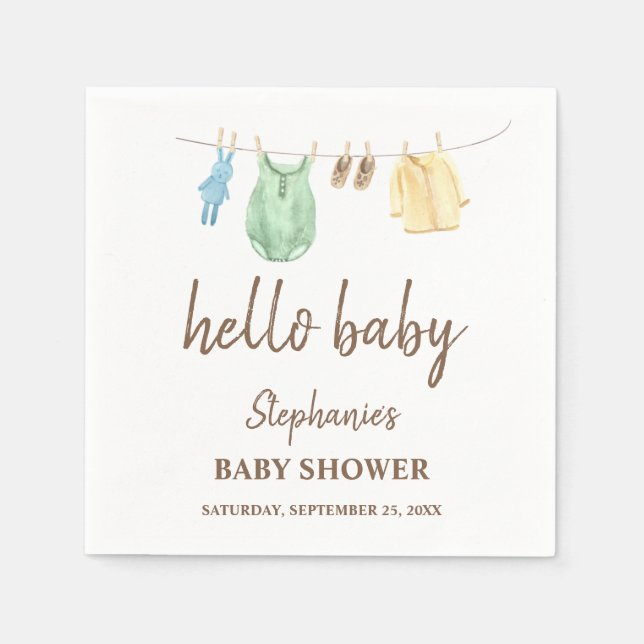 Baby Shower Boho Clothes Line Hello Baby  Napkin (Front)