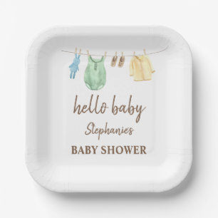 Baby Shower Boho Clothes Line Hello Baby   Paper Plate