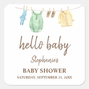 Baby Shower Boho Clothes Line Hello Baby Square Sticker