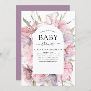 Baby Shower Boho Dusty Pink Purple Invitation