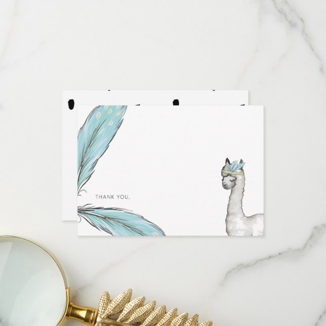 Baby Shower Boho LLama Thank You Note Card (Front/Back In Situ)